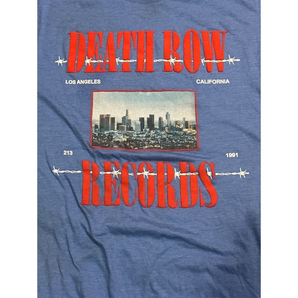 Death Row Records Men Medium Light Blue T Shirt Graphic Tee LA Skyline - Picture 3 of 6
